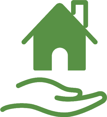 Symbol mit Haus in der Hand