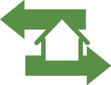 Symbol Haus mit 2 unterschiedlichen Pfeilen