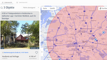 Karte mit Umkreis und Inseraten