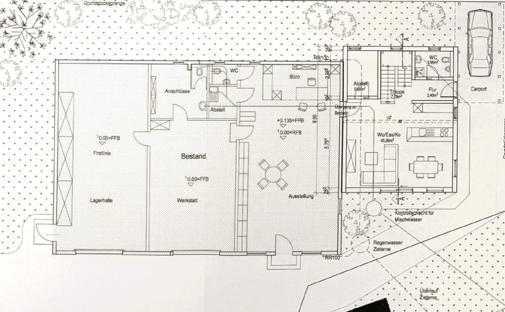 Grundriss Erdgeschoss Wohnhaus & Halle