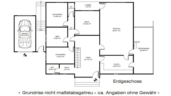 Großzügiges 1-FH + ELW, freistehend mit 2 Garagen, Kamin + Wintergarten
