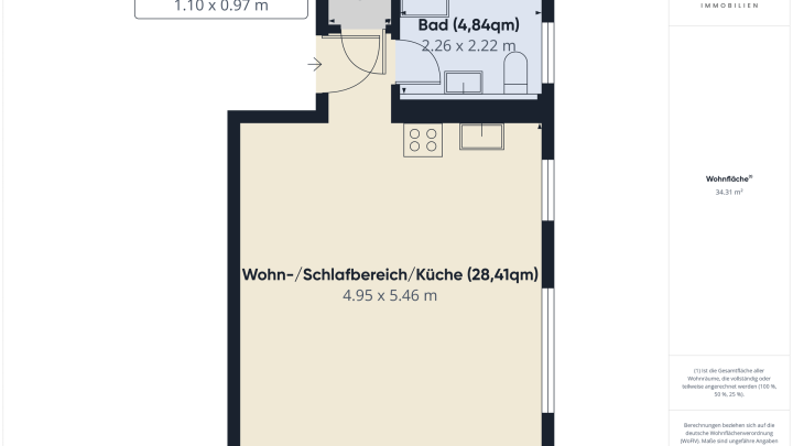 Gepflegte 1-Zimmer Wohnung in Saarbrücken-Bischmisheim