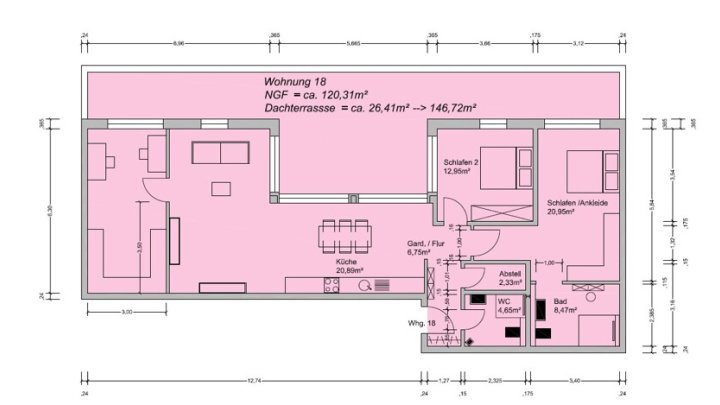 Neuwertiges luxuriöses Penthouse, Dachterrasse + 2 TG-Stellplätze