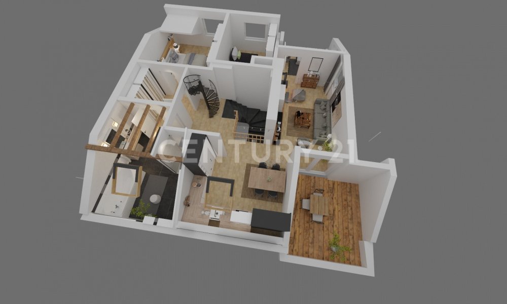 3D Grundriss der Obergeschoss Wohnung
