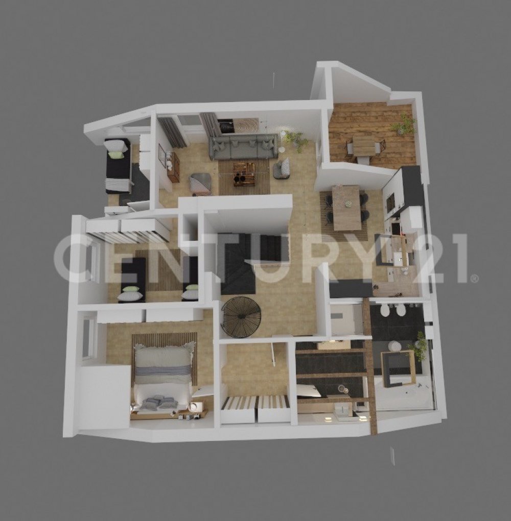 3D Grundriss: Obergeschoss der Wohnung  