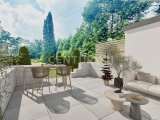 Garten Visualisierung mit modernen Möbeln und Deko