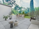 Garten visualisiert mit modernen Gartenmöbel und Deko