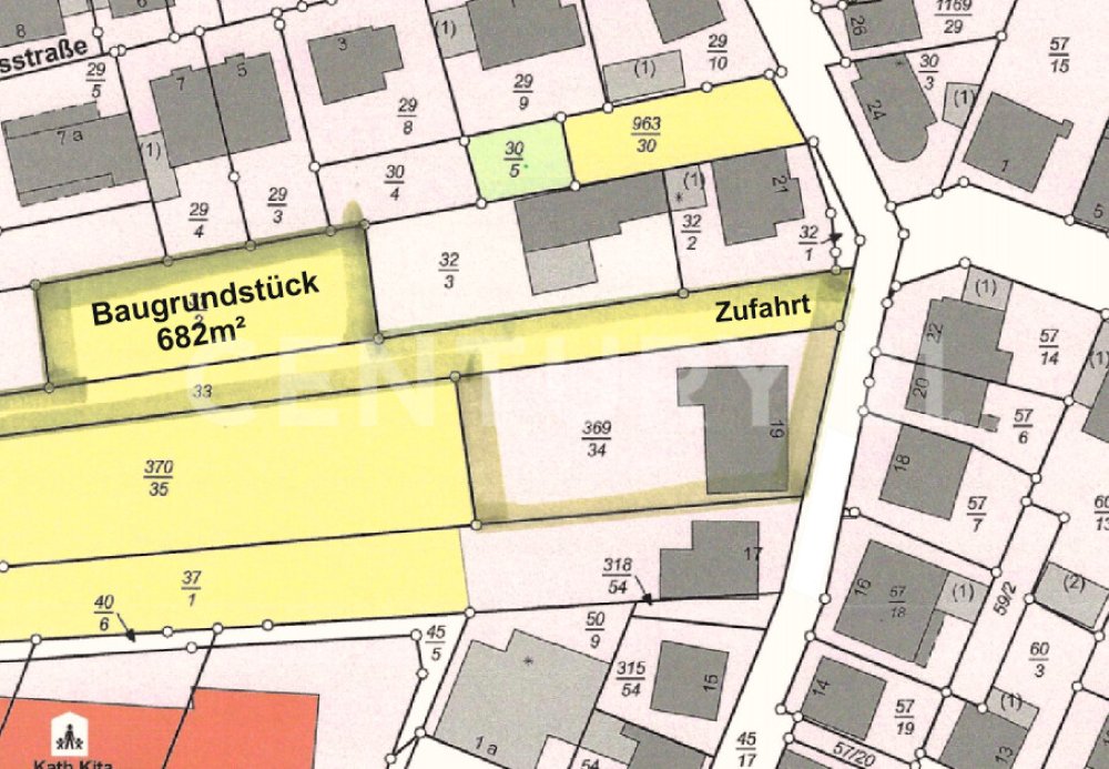 Flurkarte mit eingezeichnetem Baugrundstück