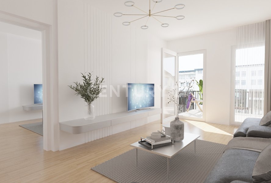 Wohnzimmer mit angrenzendem Balkon