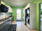 Moderne Küche mit Zugang zu Terrasse und Garten
