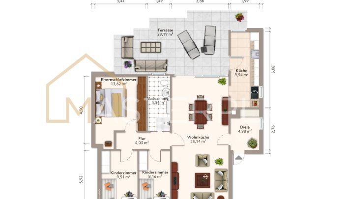 Eigentumswohnung im Erdgeschoss mit Terrasse und Garten