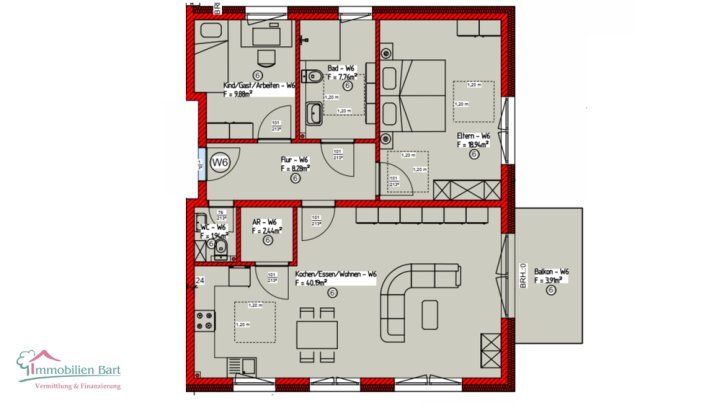 LOSHEIM AM SEE: OBERGESCHOSSWOHNUNG MIT 2 SCHLAFZIMMER
