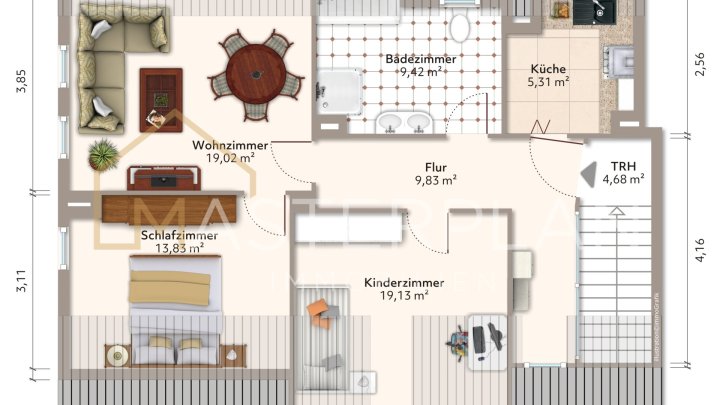 3 ZKB Dachgeschosswohnung mit Einbauküche